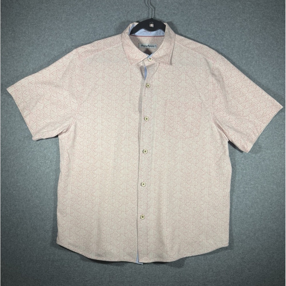 Tommy Bahama Desoto Shells Camp Shirt Size L Pink